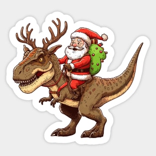 Santa Riding Dinosaur T-Rex Sticker